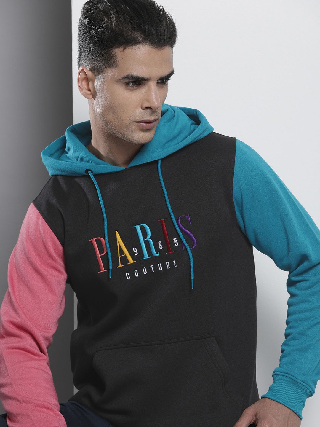 The Indian Garage Co Men Black Embroidered Hooded Sweatshirt-picture-24