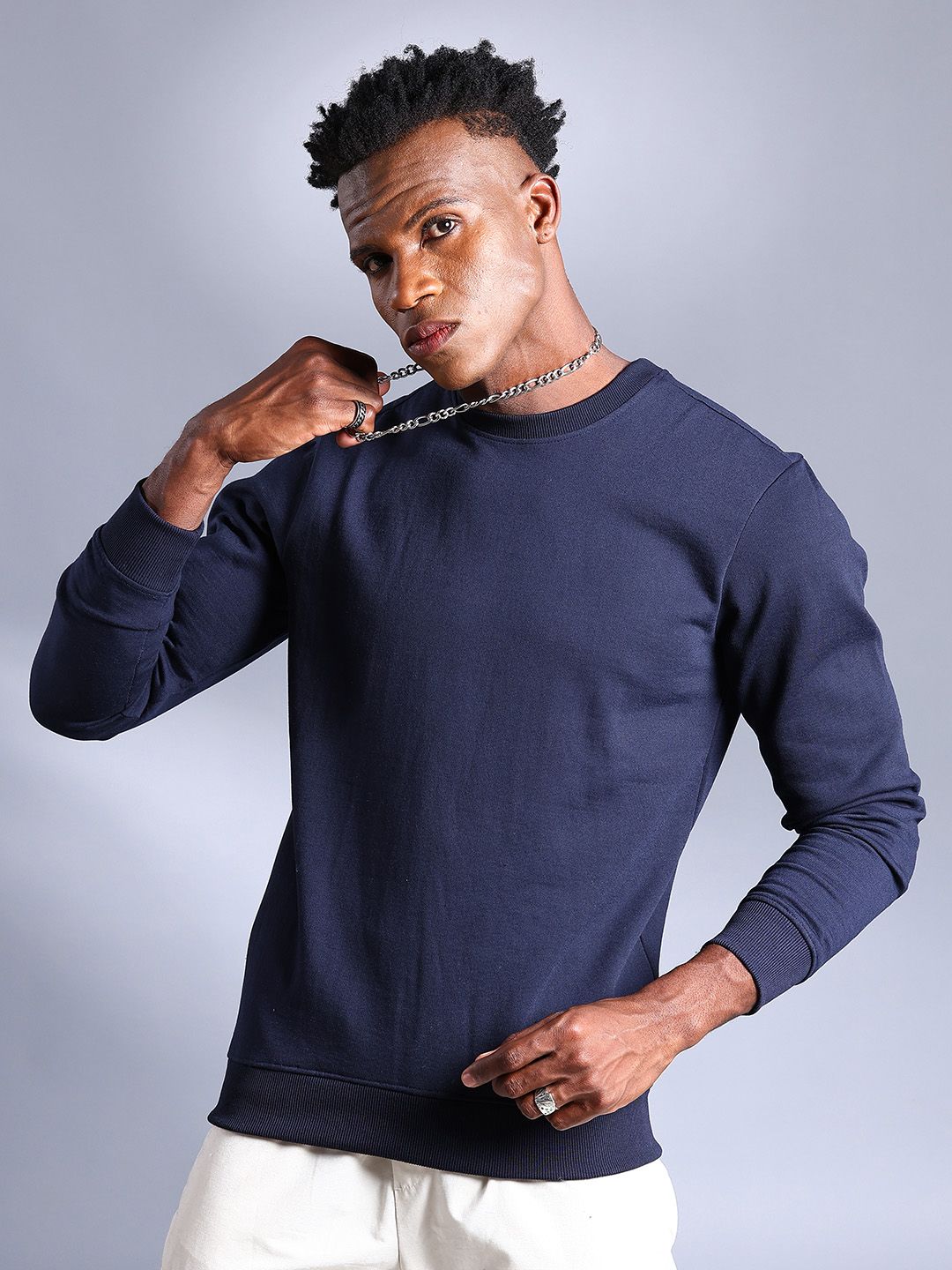 The Indian Garage Co Men Navy Blue Solid Sweatshirt-image-45