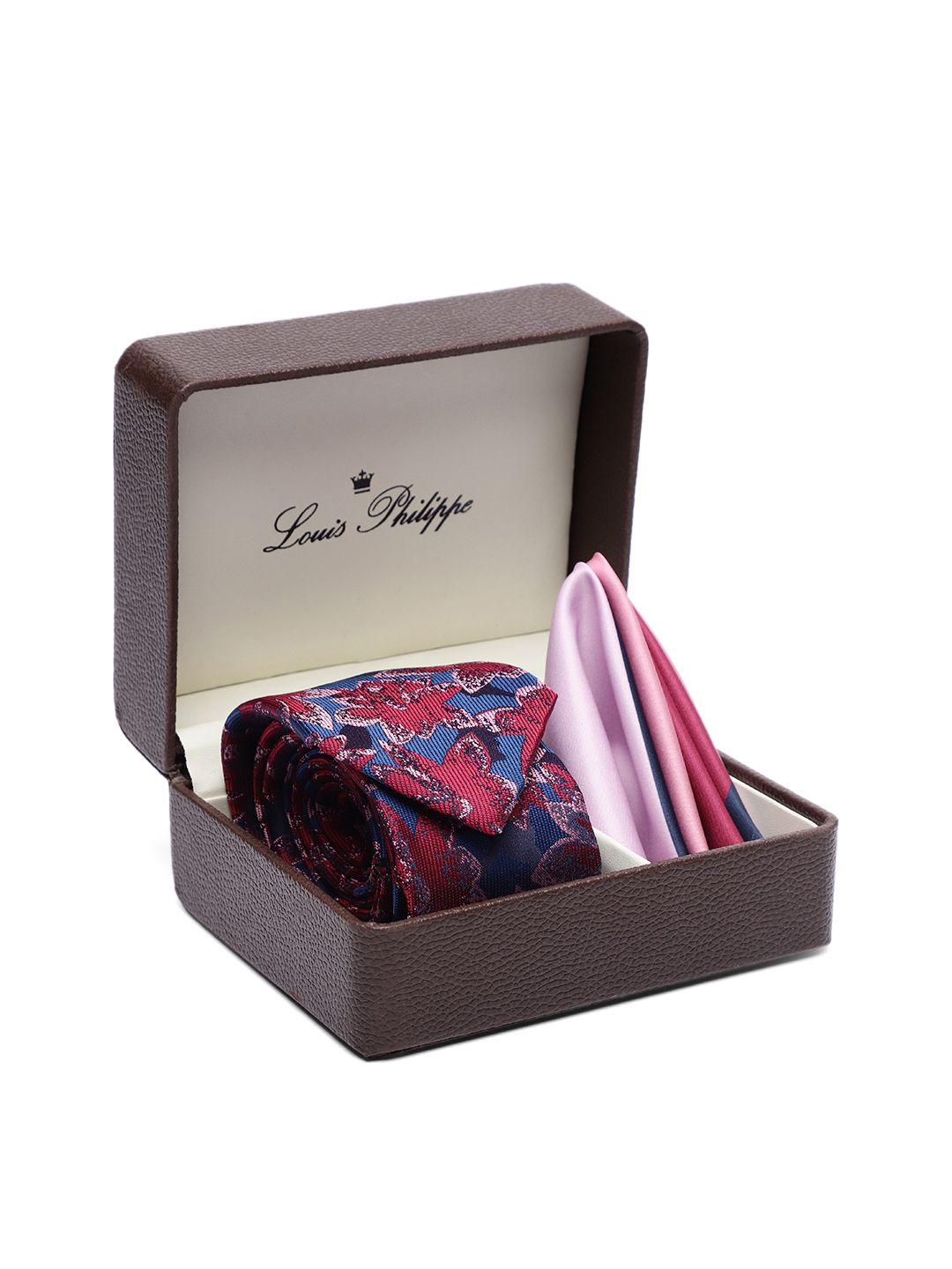 Louis Philippe Men Navy Blue & Maroon Printed Accessory Gift Set-picture-36