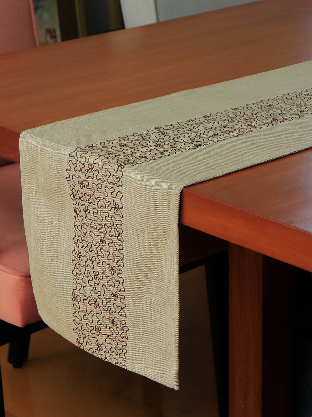 ZEBA Beige Embroidered Table Runner-image-0