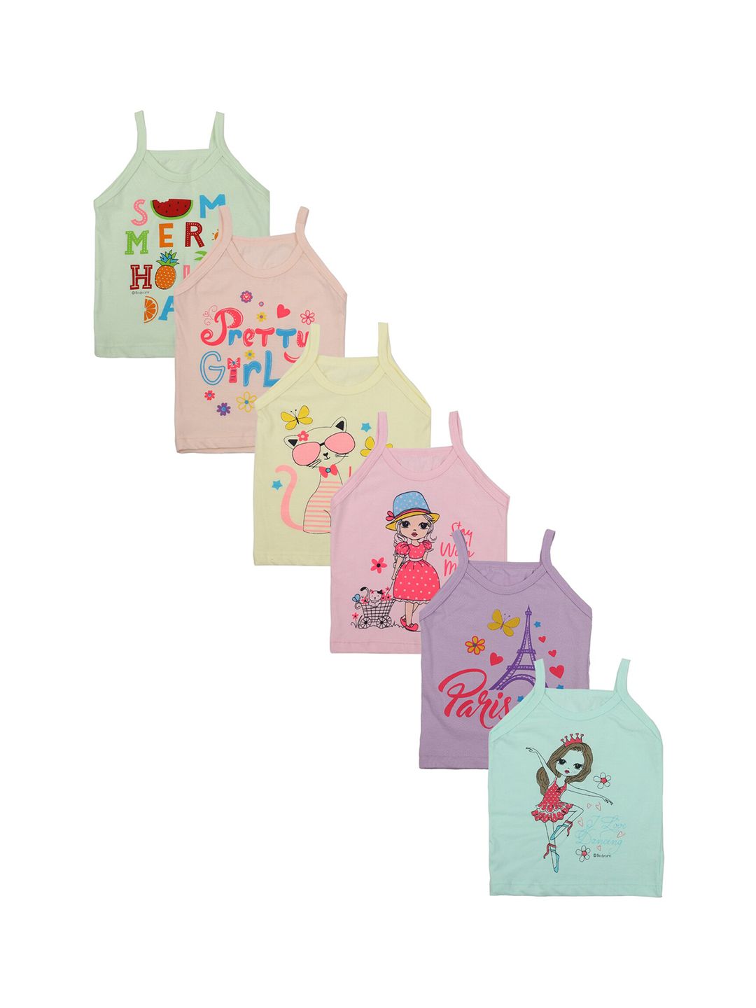 Bodycare Kids Girls Pack of 6 Assorted Printed Innerwear Vests-picture-19