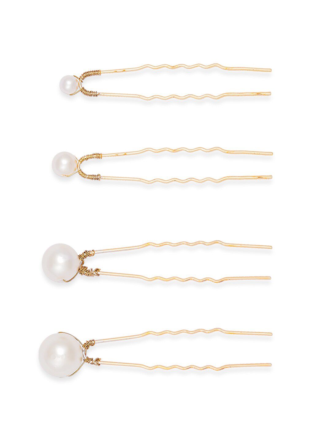 hair drama co. HAIR DRAMA COMPANY Women White & Gold-Toned Embellished U Pins-picture-44