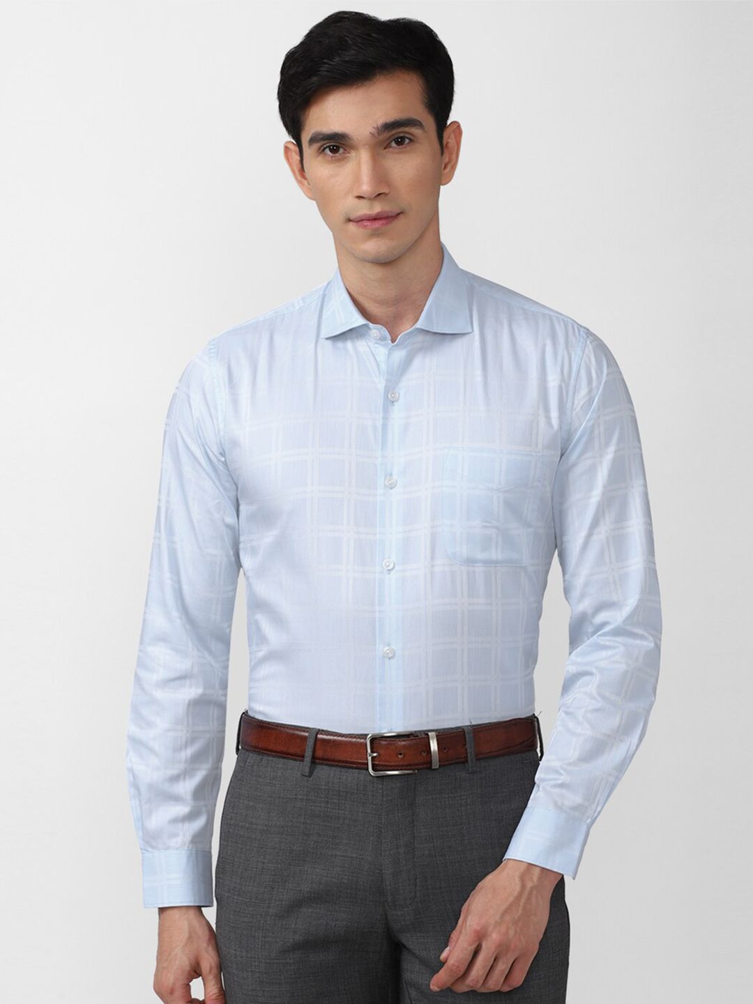 Peter England Elite Men Blue Slim Fit Checked Formal Shirt-picture-10