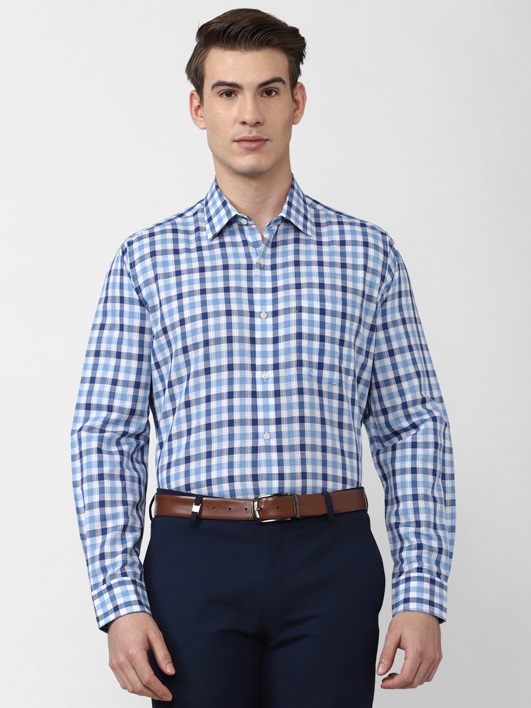 Van Heusen Men Blue Gingham Checked Formal Shirt-picture-22