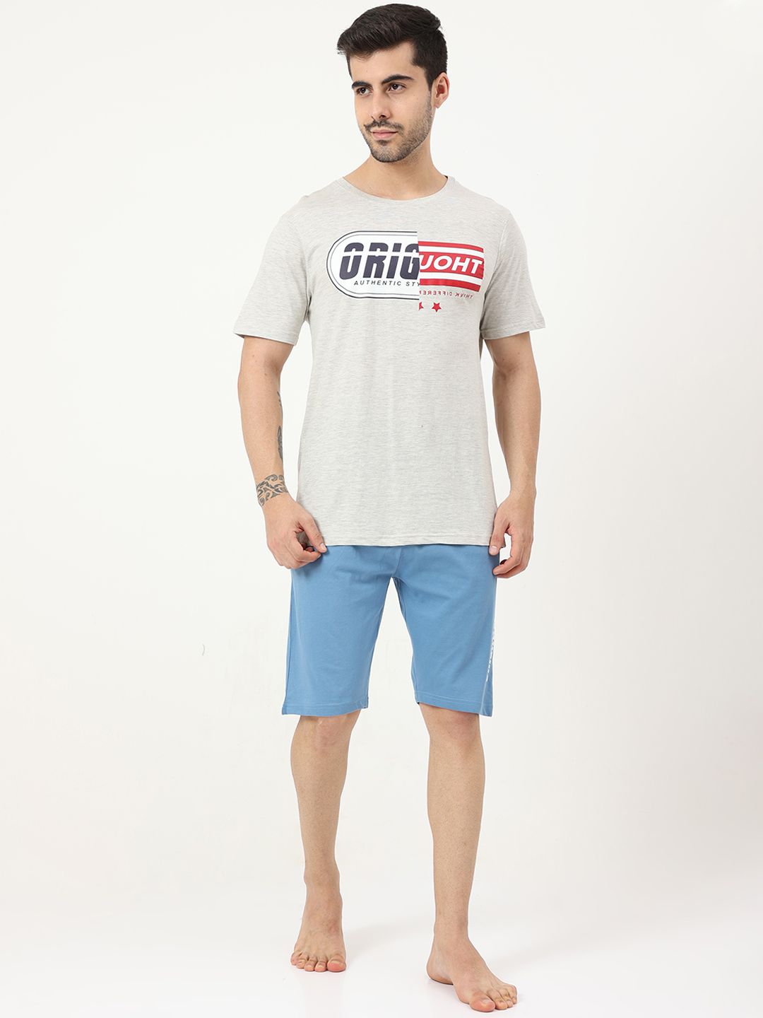 Masculino Latino Men Off White & Blue Printed Night suit-picture-33