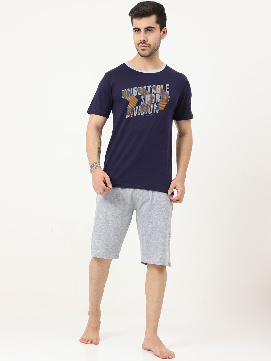 Masculino Latino Men Navy Blue & Grey Pure Cotton Printed Night suit-picture-19