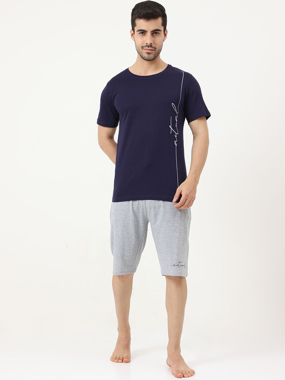 Masculino Latino Men Navy Blue & Grey Printed Cotton Night suit-picture-32