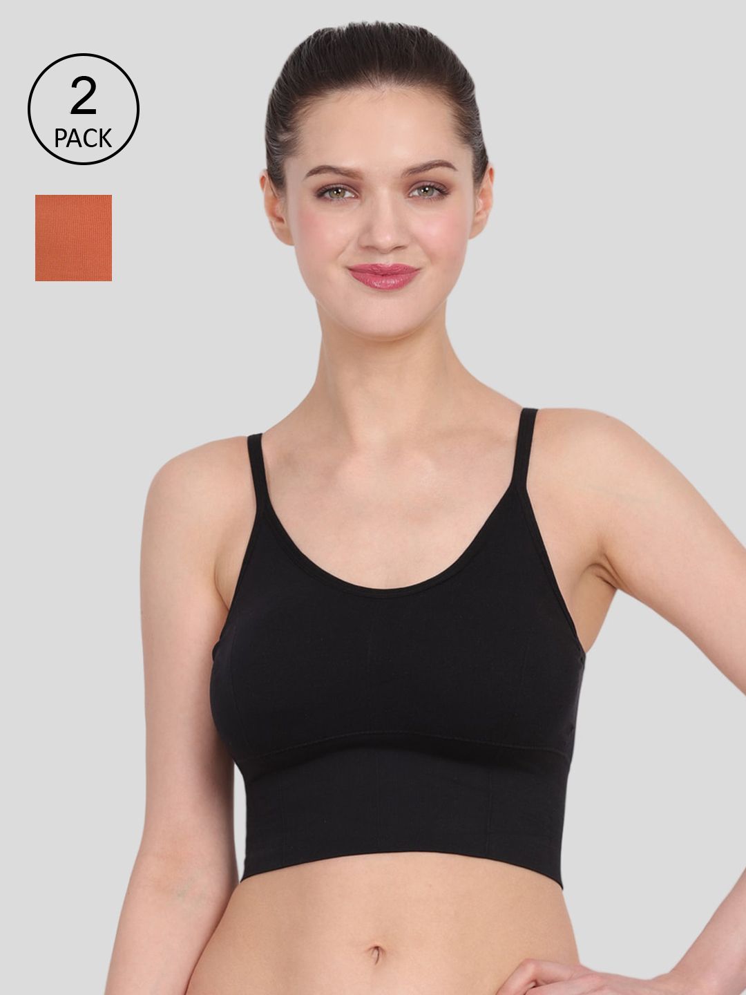 Amour Secret Black & Orange Women Lightly Padded Non-Wired Sports Bra Pack Of 2
