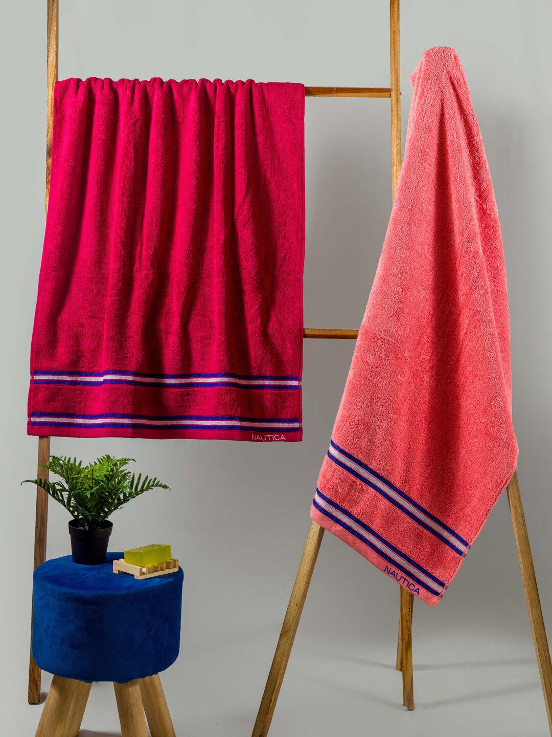 Nautica Set Of 2 Burgundy & Coral Solid Pure Cotton 500 GSM Bath Towels-image-16