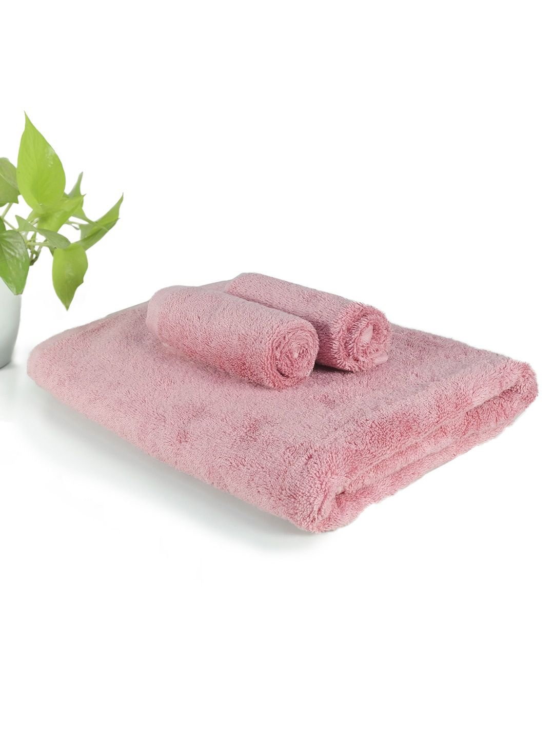 Heelium Pack of 3 Peach Solid Super Soft & Quick Absorbent 600 GSM Bamboo Towel Set-picture-14