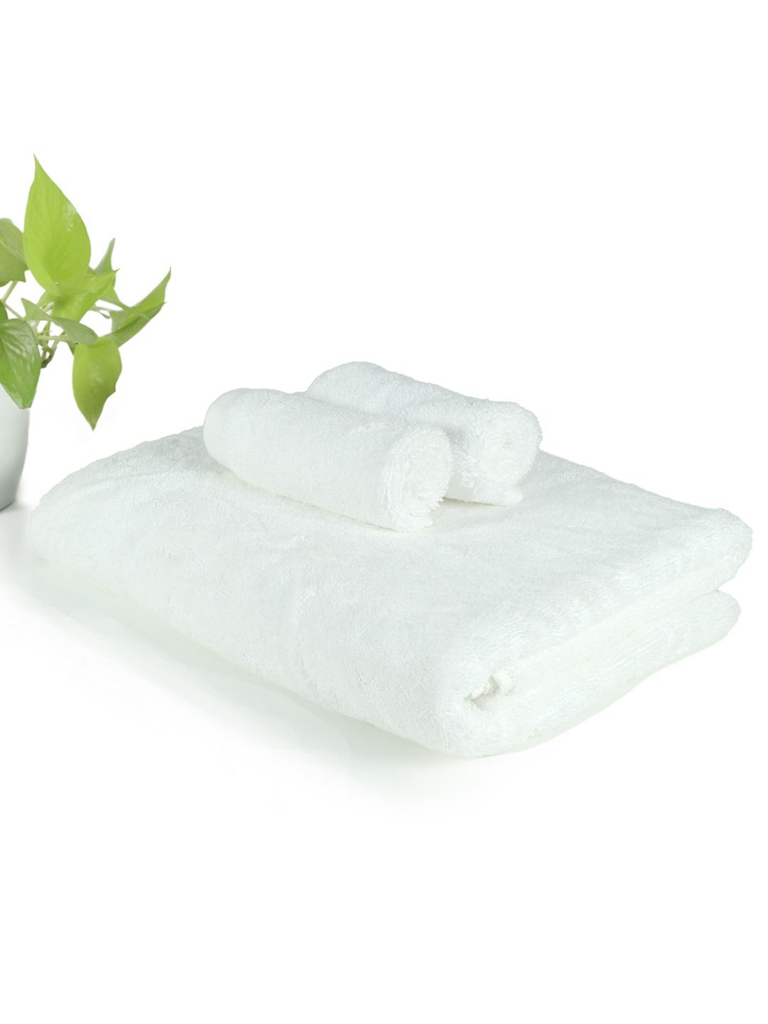 Heelium Set Of 3 White Solid 600 GSM Bamboo Cotton Towel Set-picture-46