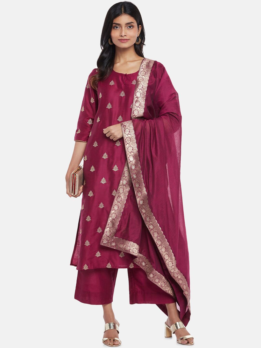 Rangmanch by Pantaloons Rust Printed Kurta Palazzo Set