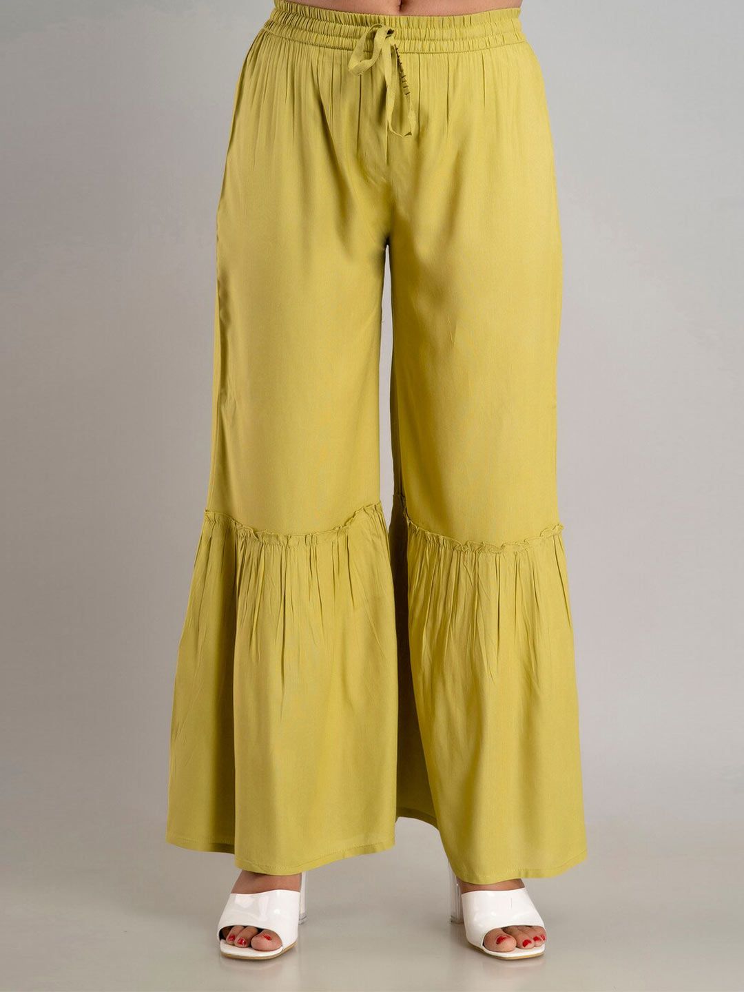 MAUKA Women Green Flared Palazzos-image-25