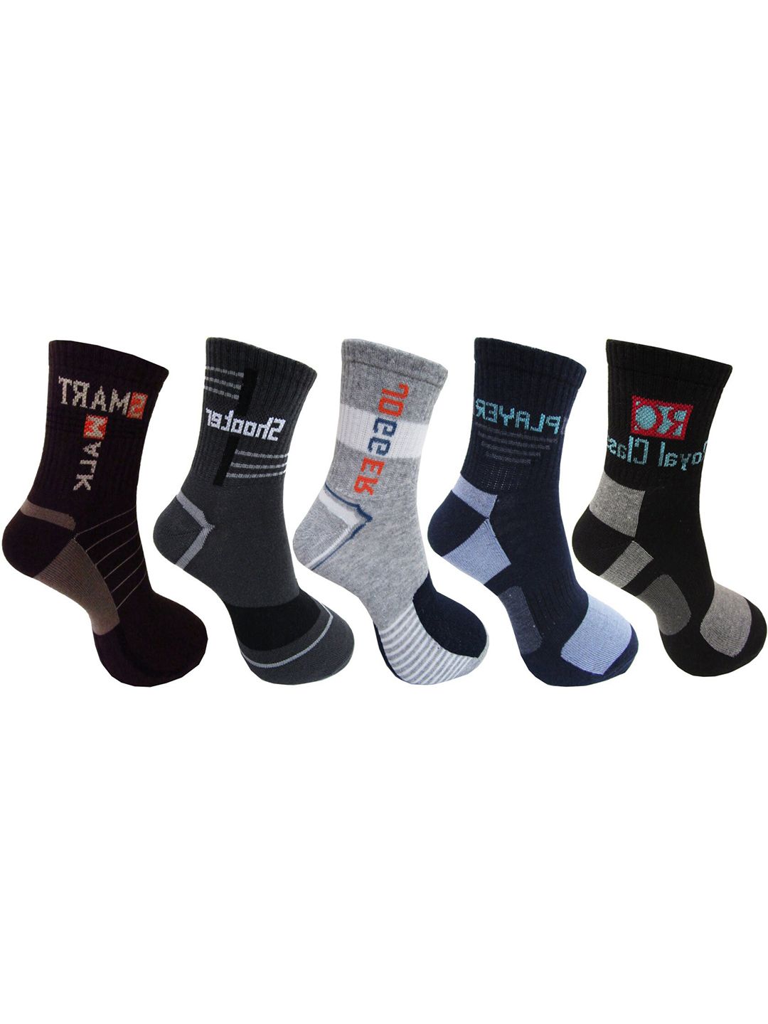 RC. ROYAL CLASS Men Pack Of 5 Black & Blue Patterned Calf Length Socks-picture-15