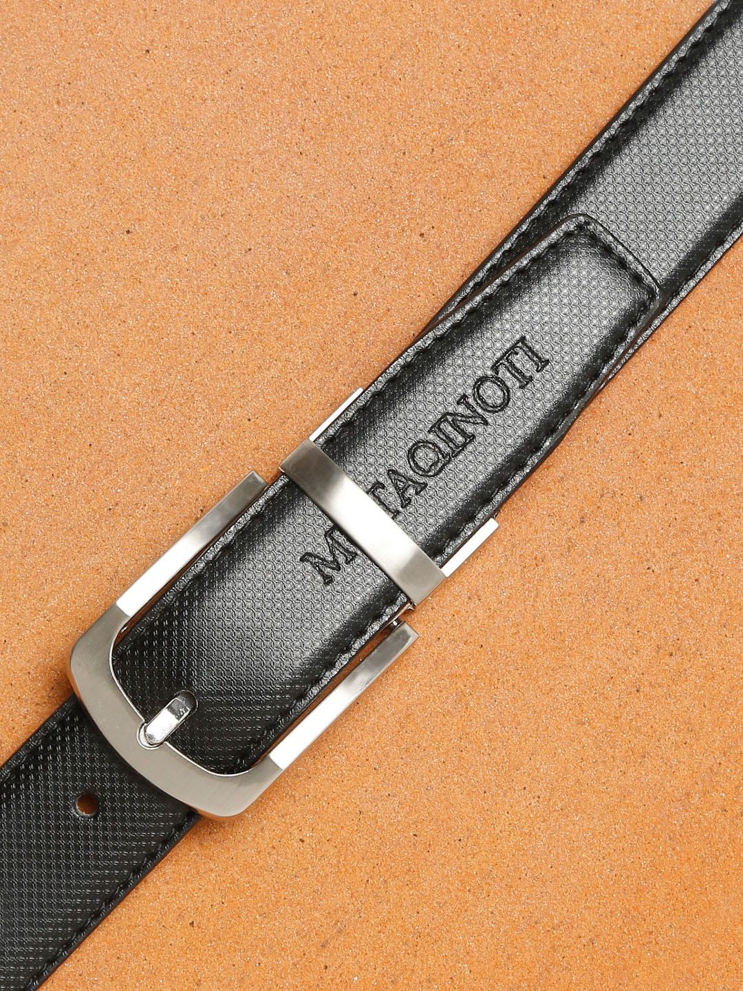 MUTAQINOTI Men Black & Brown Textured PU Reversible Formal Belt-picture-15