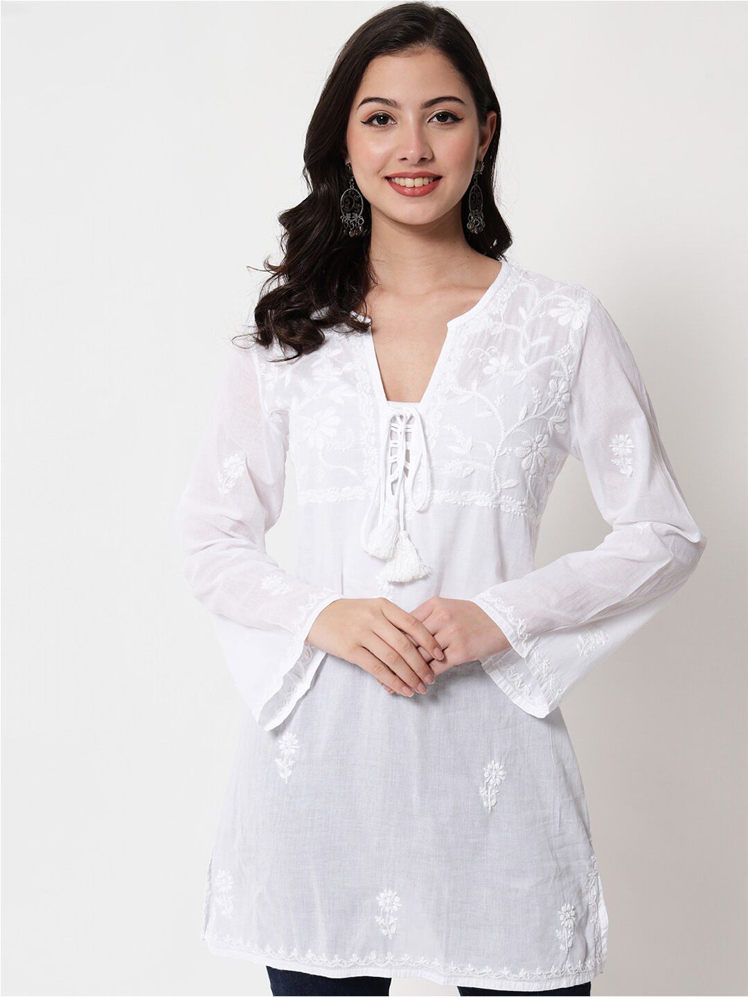 PARAMOUNT CHIKAN White Ethnic Motifs Embroidered Chikankari Pure Cotton Chikankari Kurti-picture-22