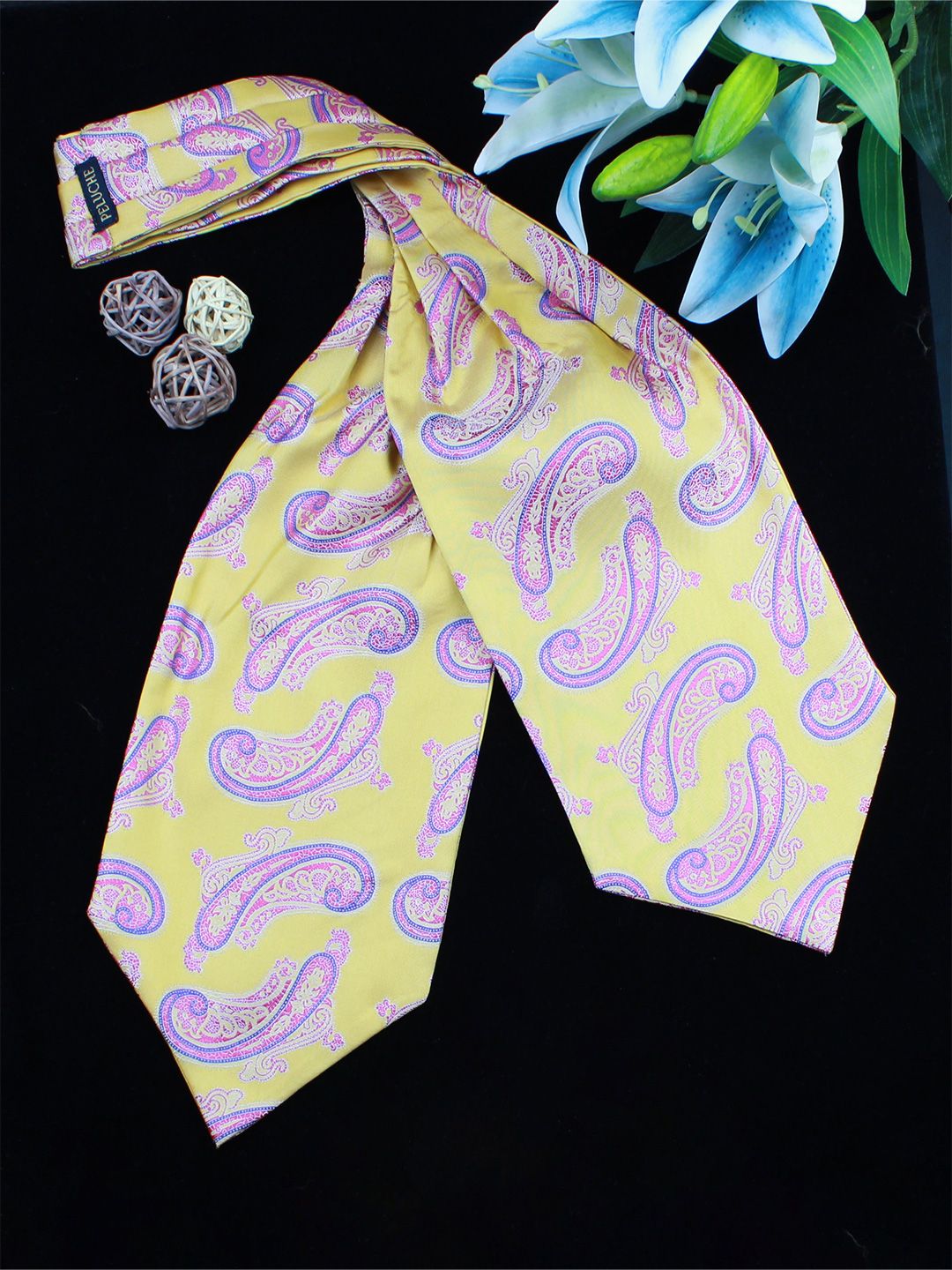 PELUCHE Unisex Yellow & Purple Woven Design Cravat-picture-21