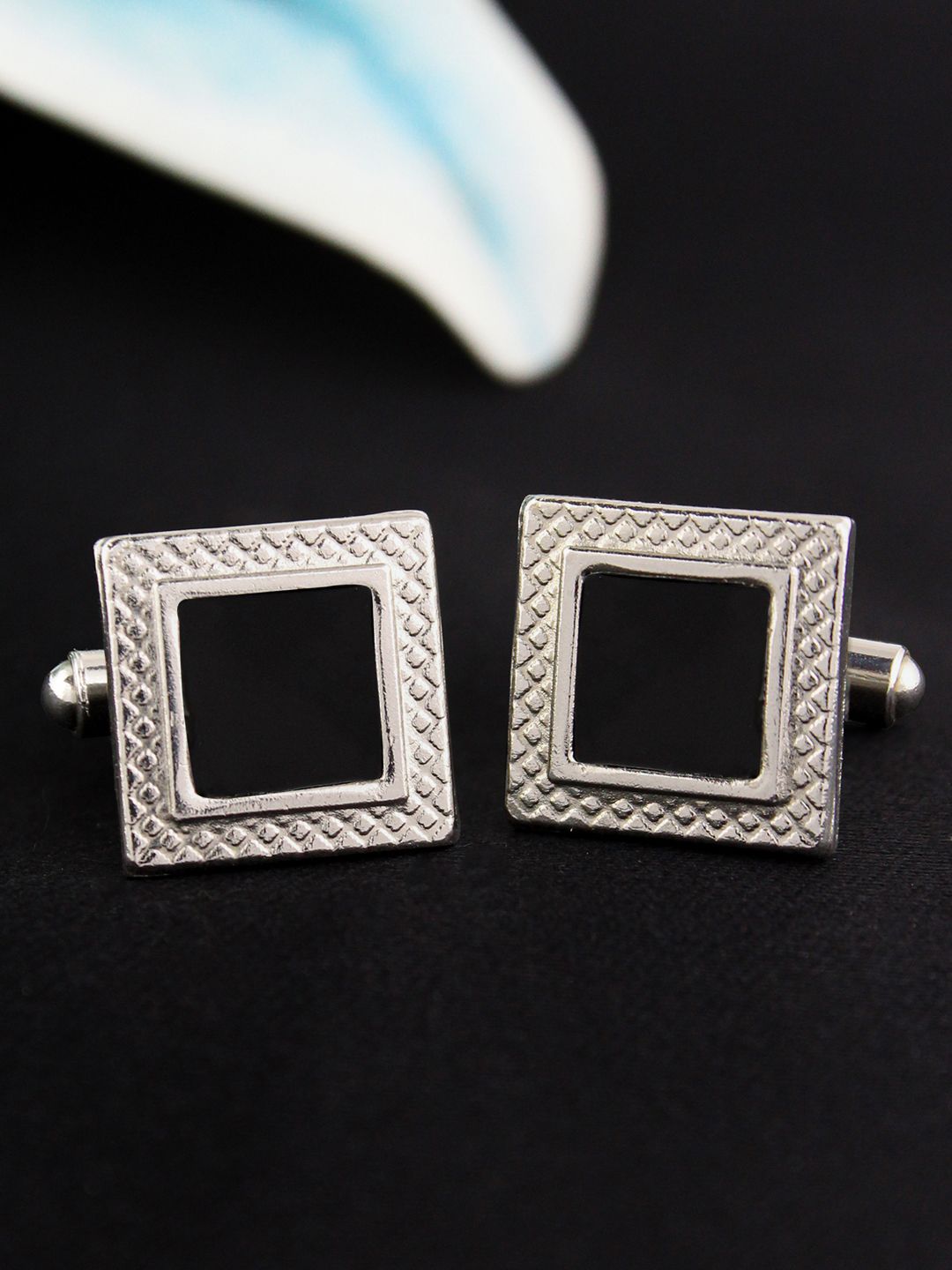 Kavove Men Silver-Plated & Black Textured Metal Cufflink-picture-47
