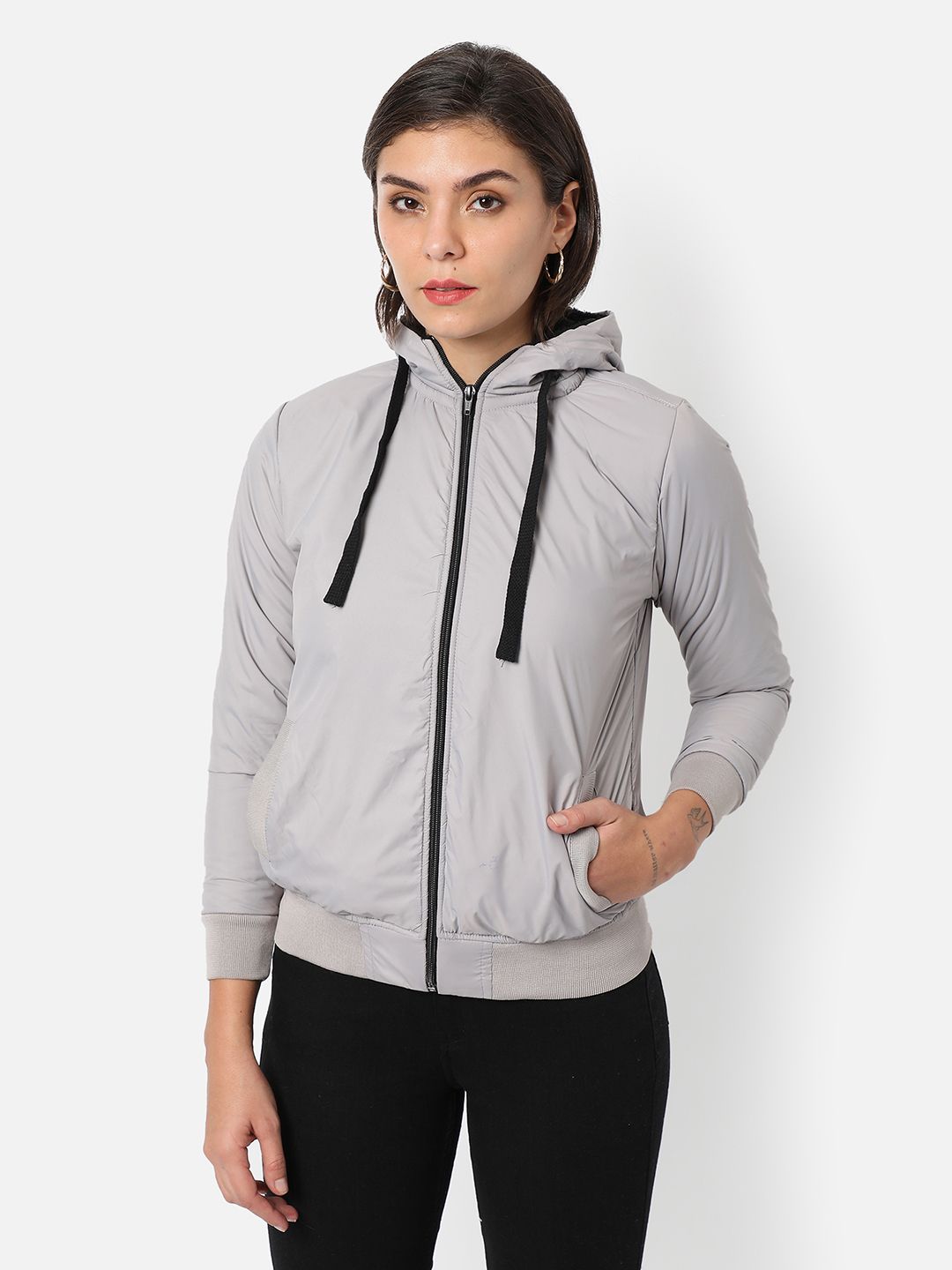 Buy Campus Sutra Campus Sutra Women Grey Windcheater Outdoor Bomber Jacket  at Redfynd