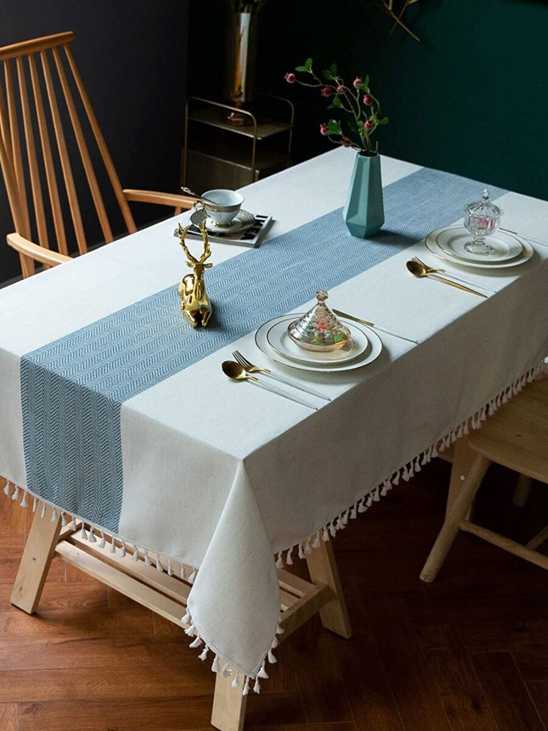 URBAN SPACE Blue Striped 6 Seater Table Cloth-picture-11