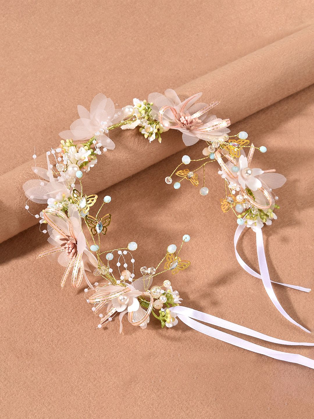 Yellow Chimes Women Floral White Wedding Bridal Tiara Headband-picture-16