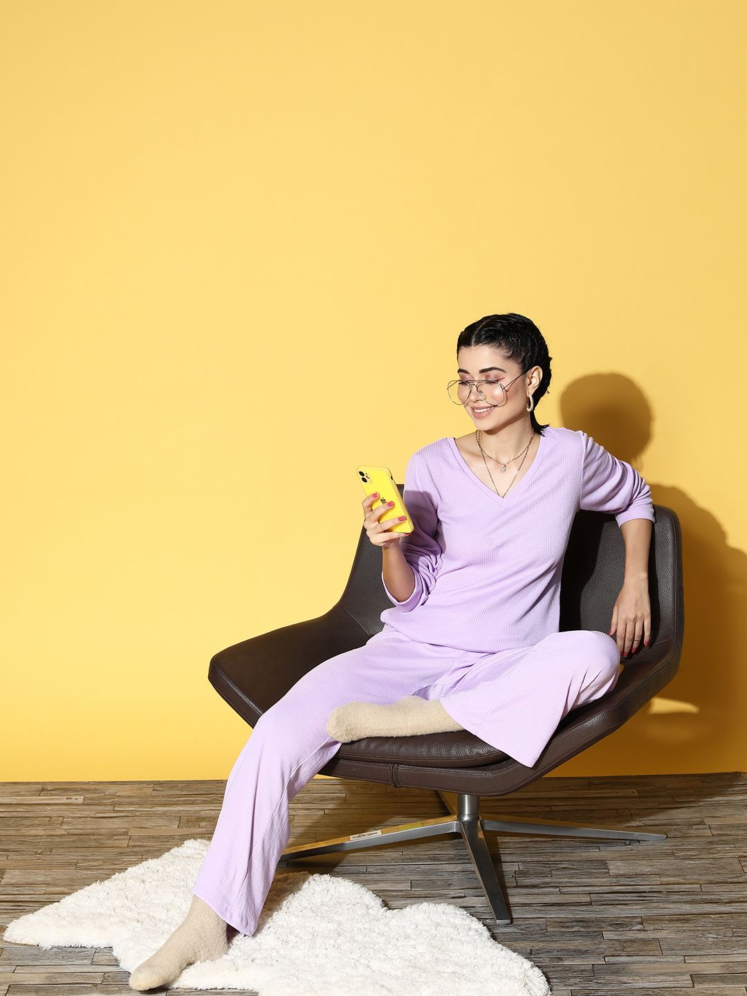 etc x fwd ETC Women Lavender Solid Workleisure Set Night Suit-picture-19