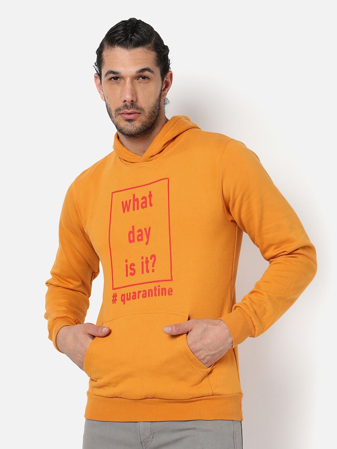 CAHOOT Men Mustard Typhography Printed Hooded Sweatshirt-picture-36
