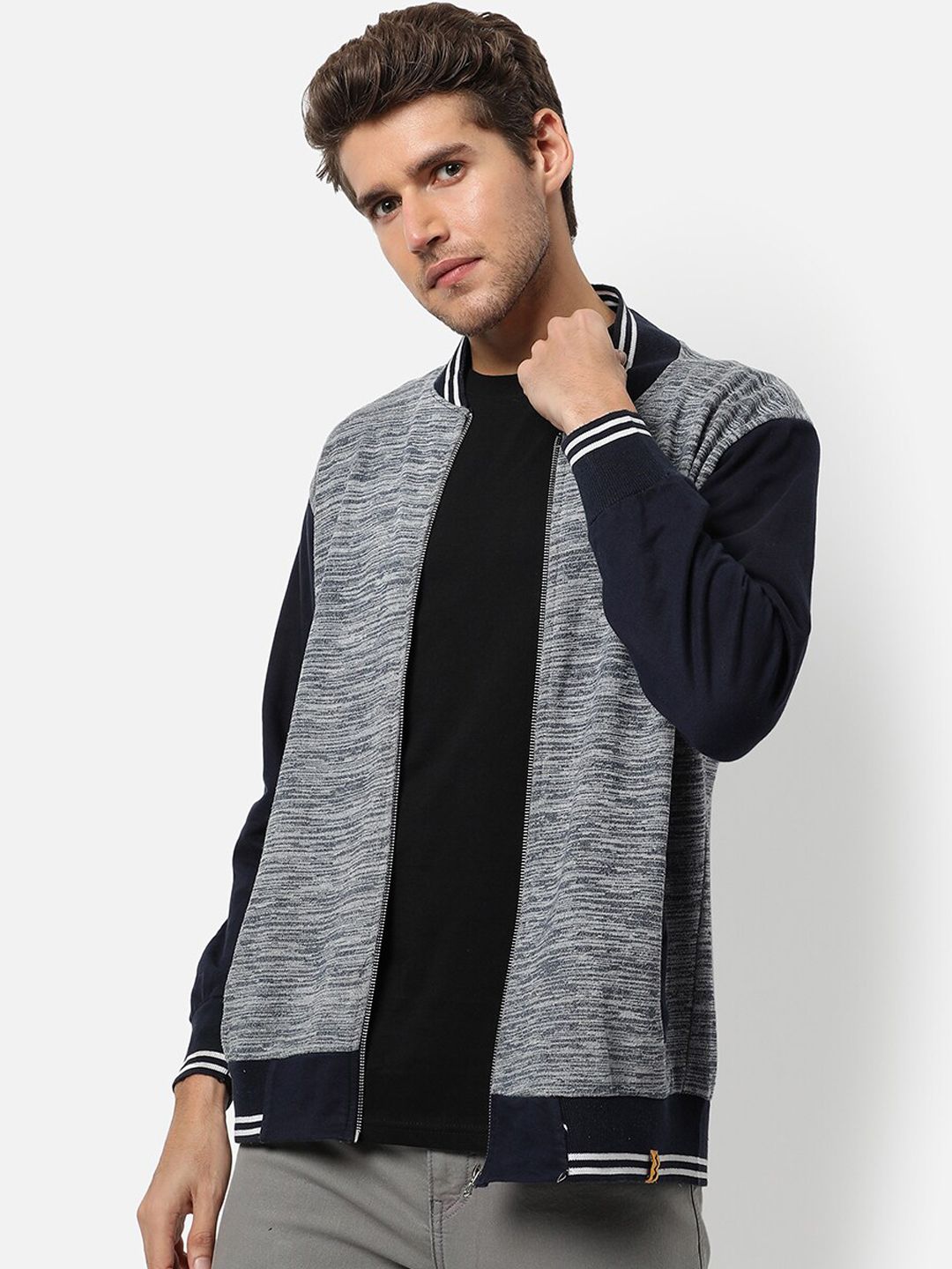 Campus Sutra Men Navy Blue Windcheater Varsity Jacket-picture-11