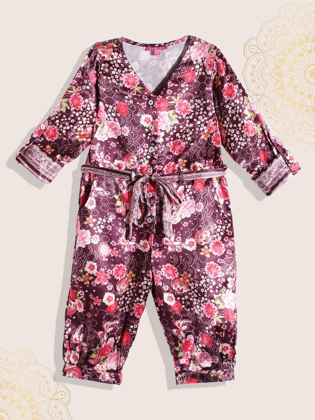 Biba Girls Purple & Red Floral Printed Basic Jumpsuit-picture-24