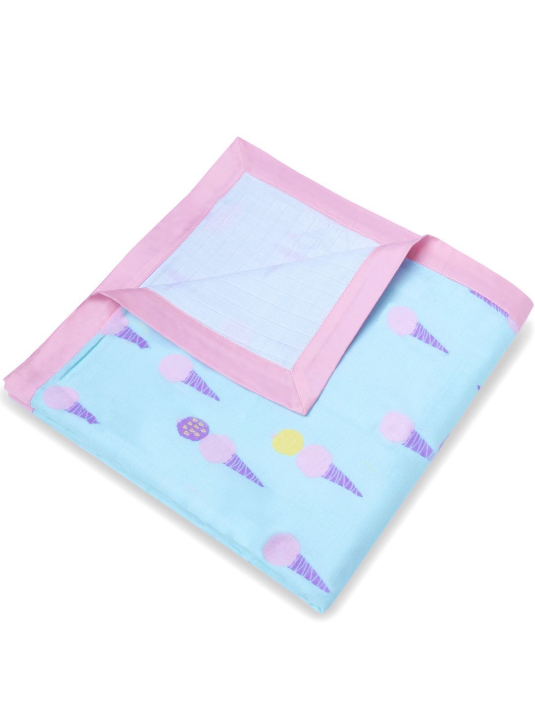 My Milestones Infants Set Of 2 Blue Ice Cream Printed Pure Cotton Muslin Blanket-picture-40