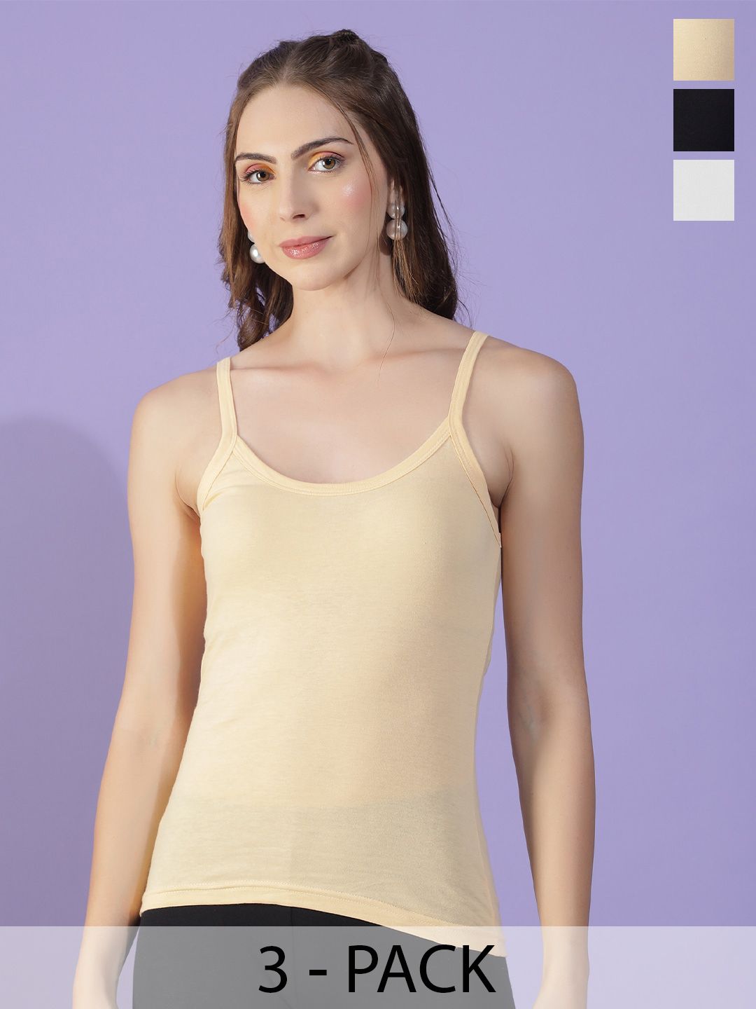 Dollar Missy Pack Of 3 Solid Combed Cotton Camisoles