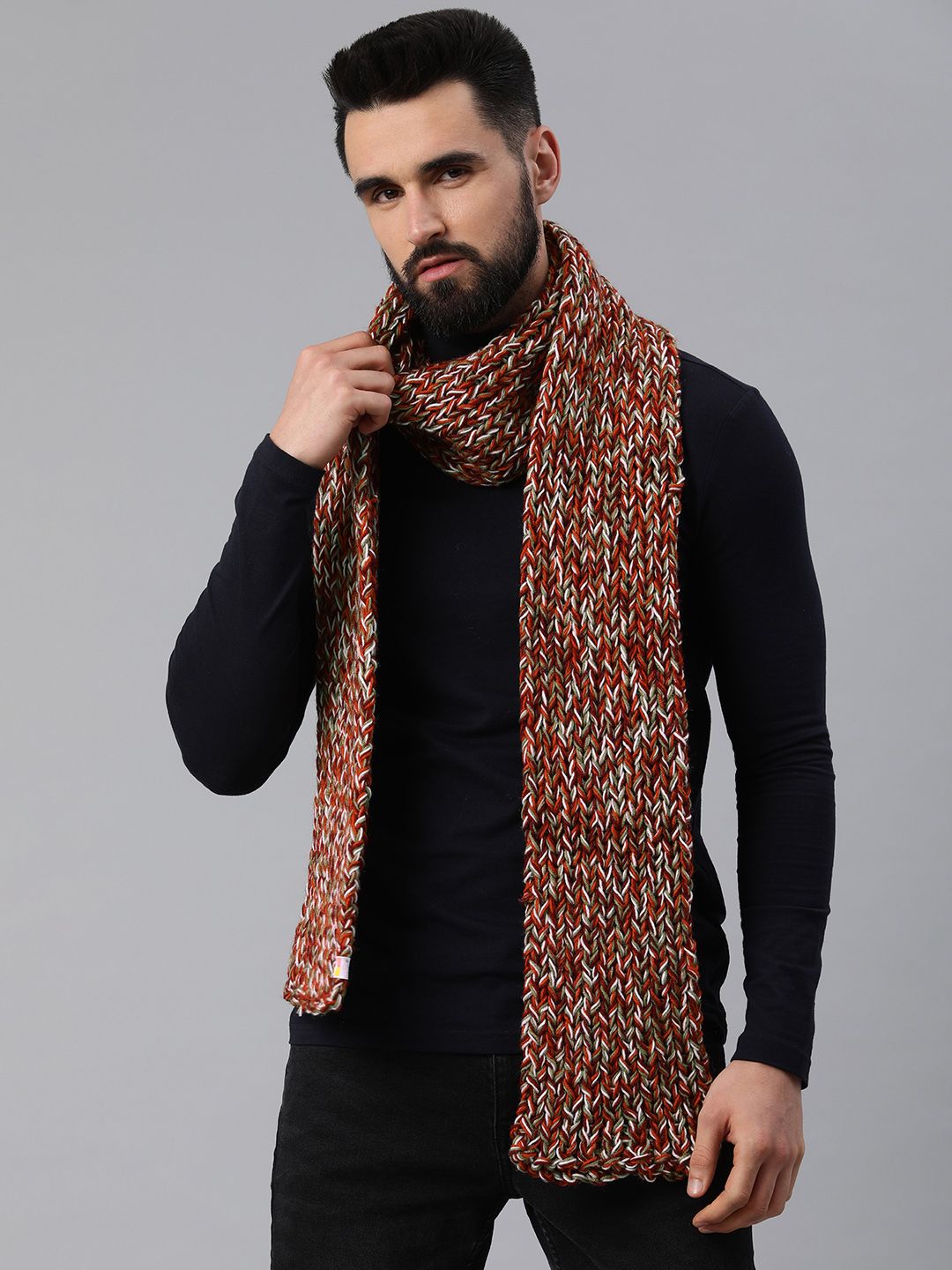 Magic Needles Unisex Red & Green Embroidered Scarf-image-35