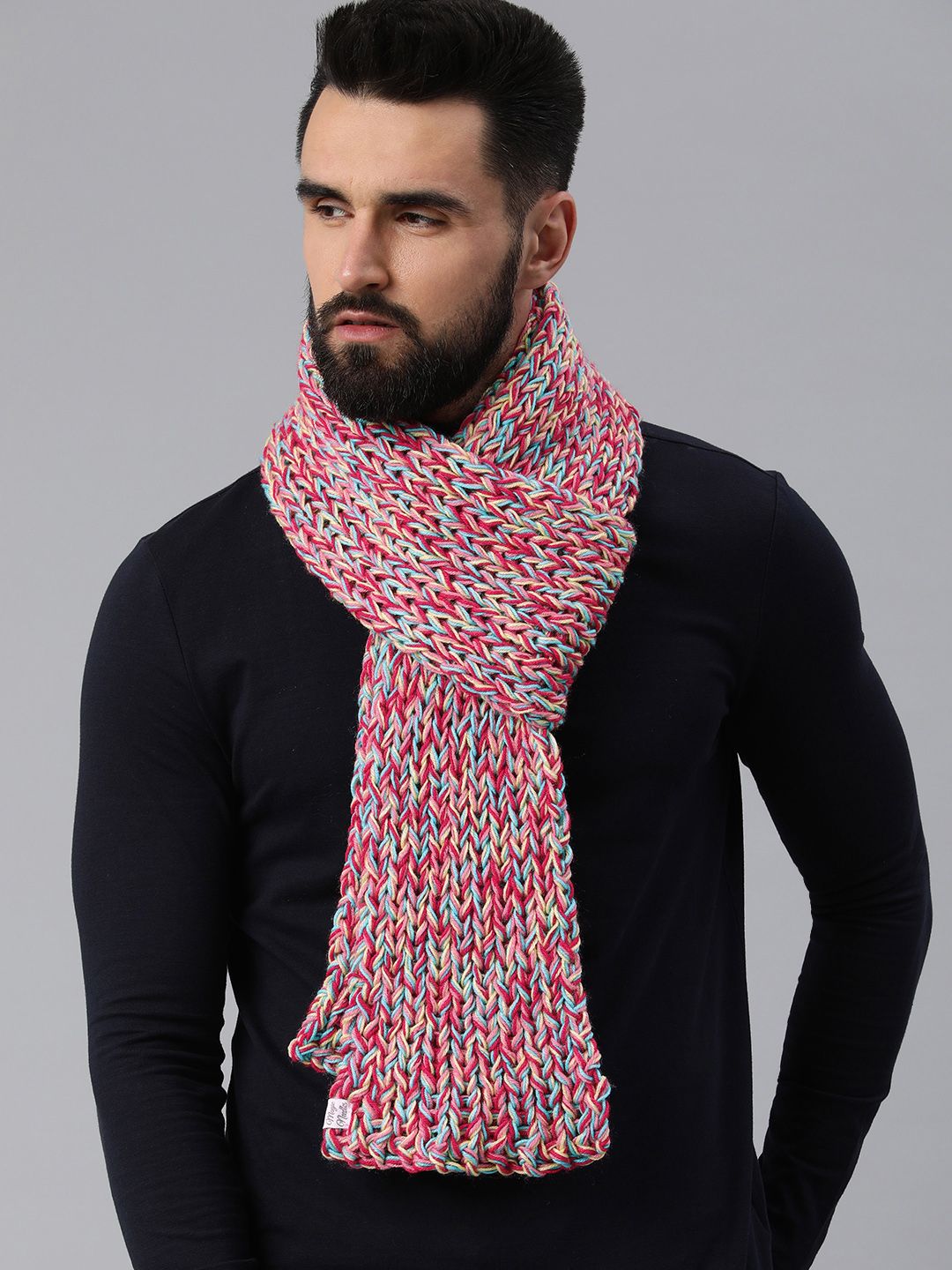 Magic Needles Unisex Pink & Blue Embroidered Scarf-picture-28
