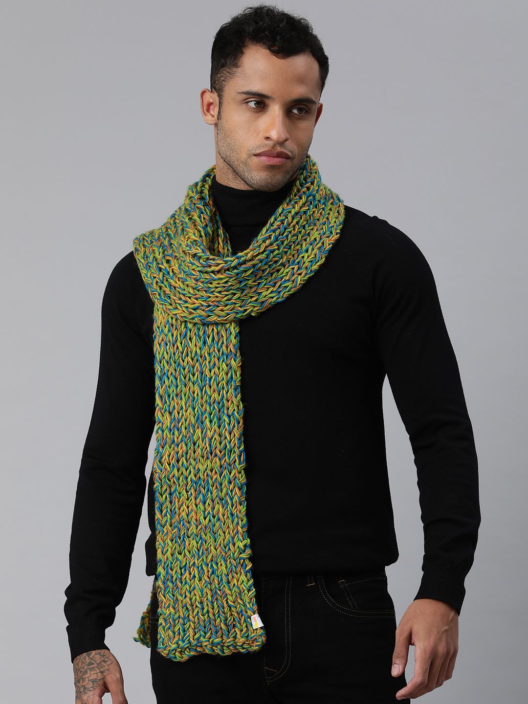 Magic Needles Unisex Green & Blue Embroidered Scarf-picture-27