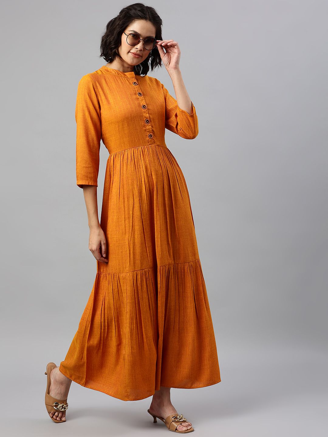 Buy Cottinfab Orange Maxi Tiered Dress - Dresses for Women 19624174
