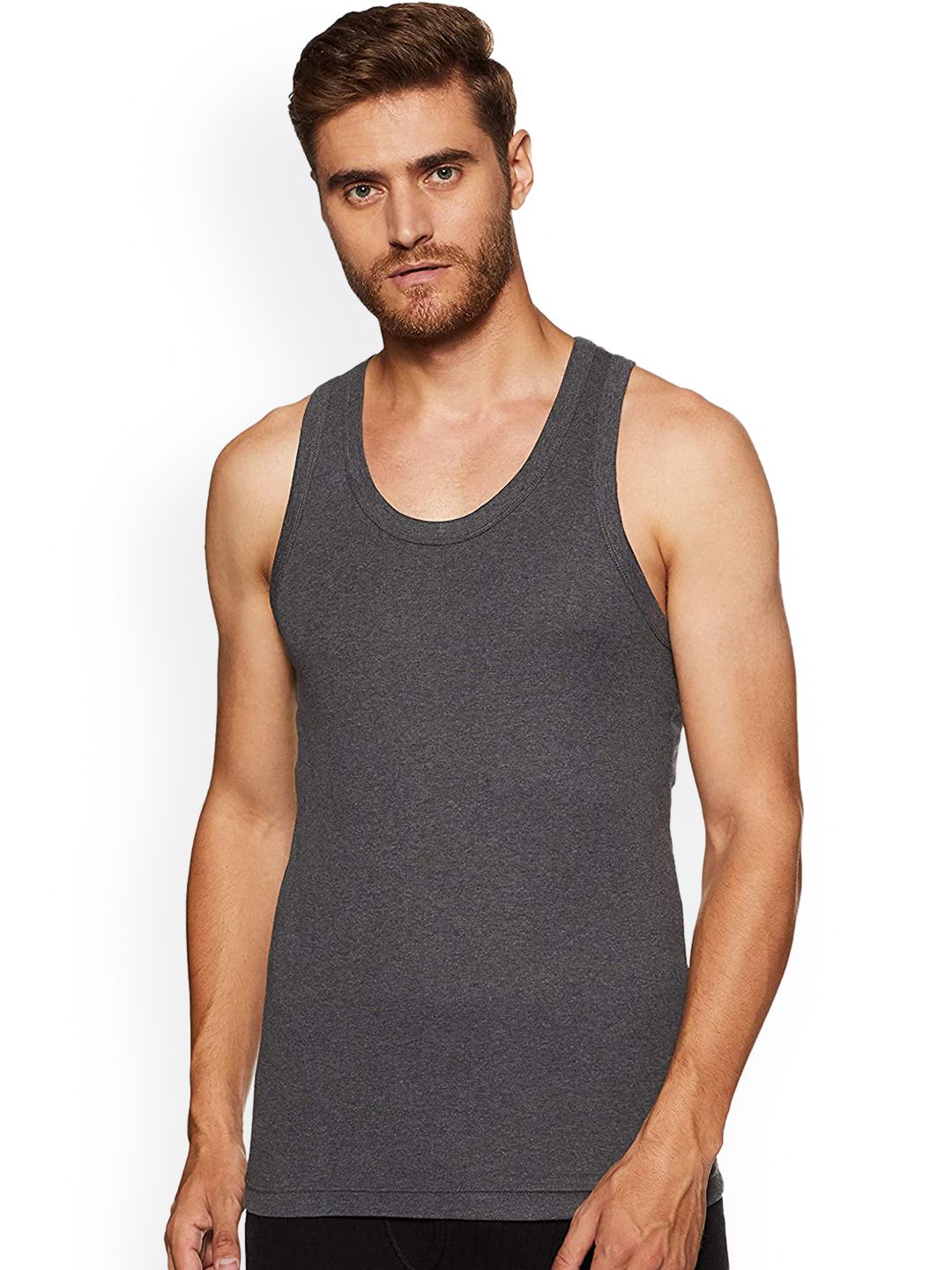 Macroman M-Series Men Charcoal Grey Solid Cotton Basic Vest-picture-36