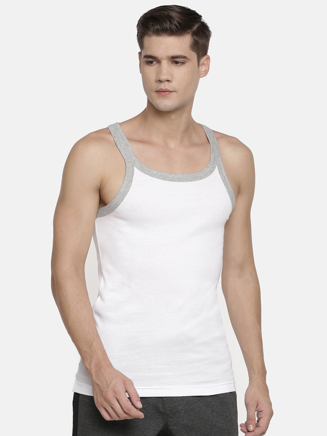 Macroman M-Series Men White Solid Cotton Gym Vest-picture-32