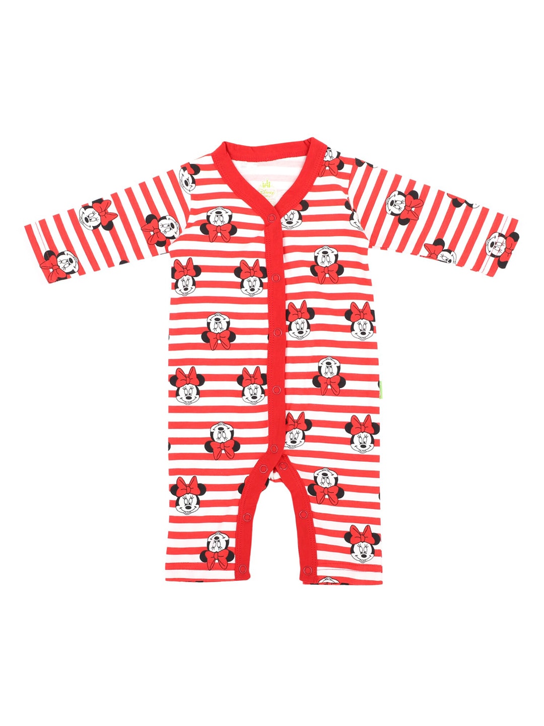 Bodycare Kids Girls Red & White Minnie & Friends Printed Cotton Rompers