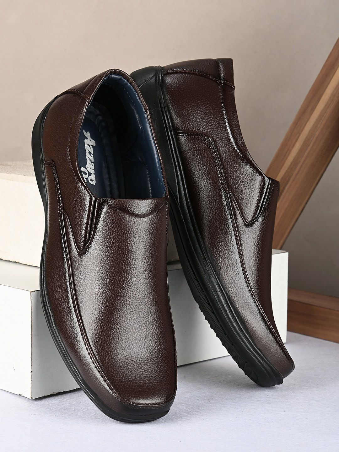 Azzaro Black Men Brown Solid Formal Slip On Shoes-picture-26