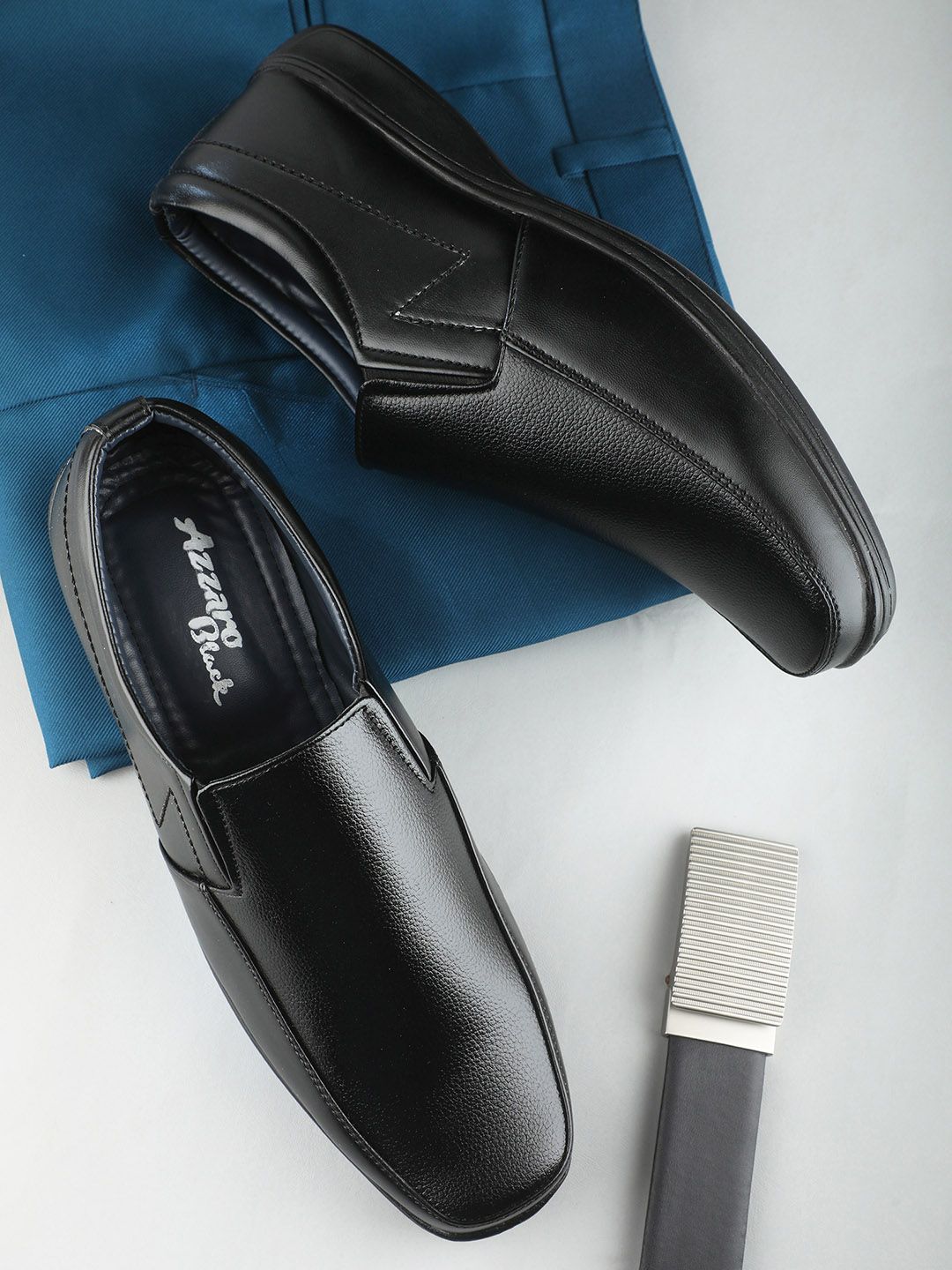 Azzaro Black Men Black Solid Slip On Formal Shoes-picture-34