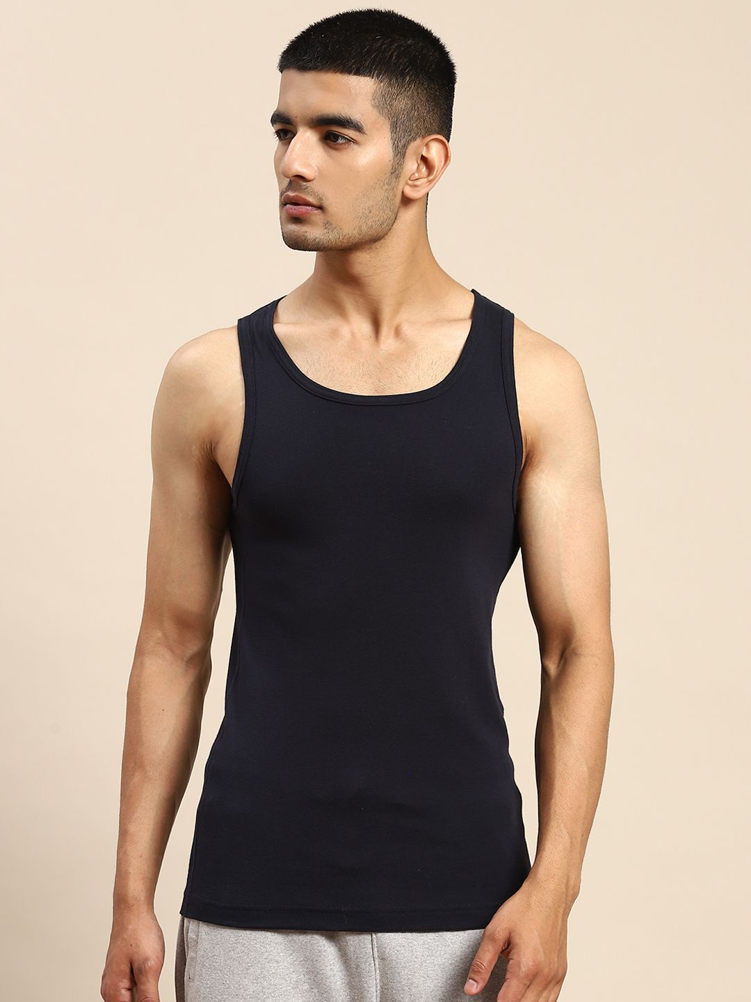 Jockey Men Navy Blue Cotton Solid Innerwear Vests