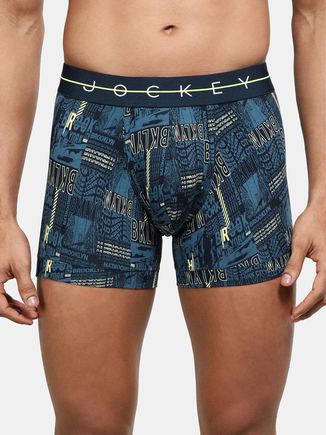 Jockey Men Navy Blue & Neon Green Printed Pure Cotton Trunk NY02-0105-NVWHY-picture-13