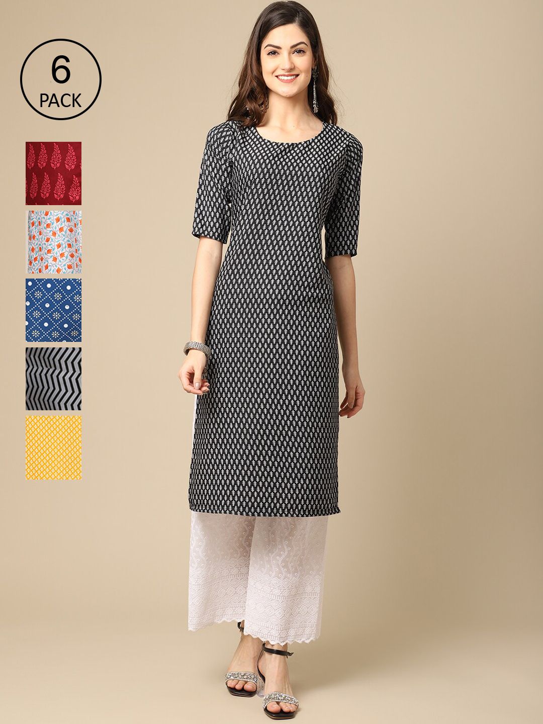 7threads KALINI Women  Black And Red Paisley Printed  Summer Sheers Crepe Kurta  [PACK OF 6]-picture-38