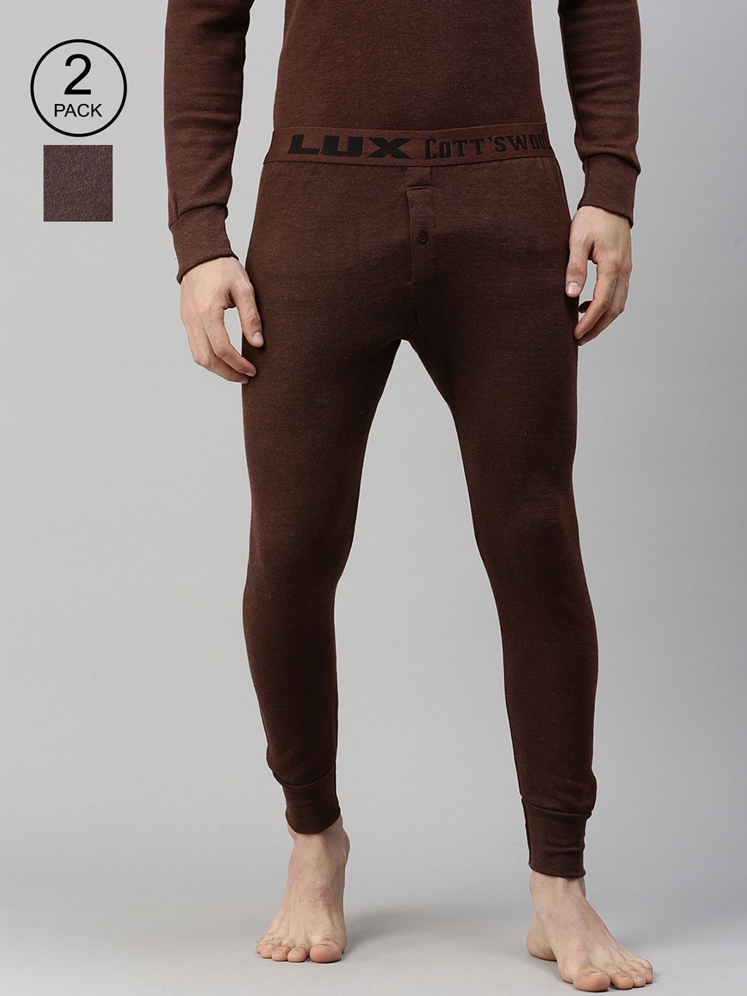 Lux Cottswool Men Pack Of 2 Brown Solid Cotton  Thermal Bottoms-picture-22