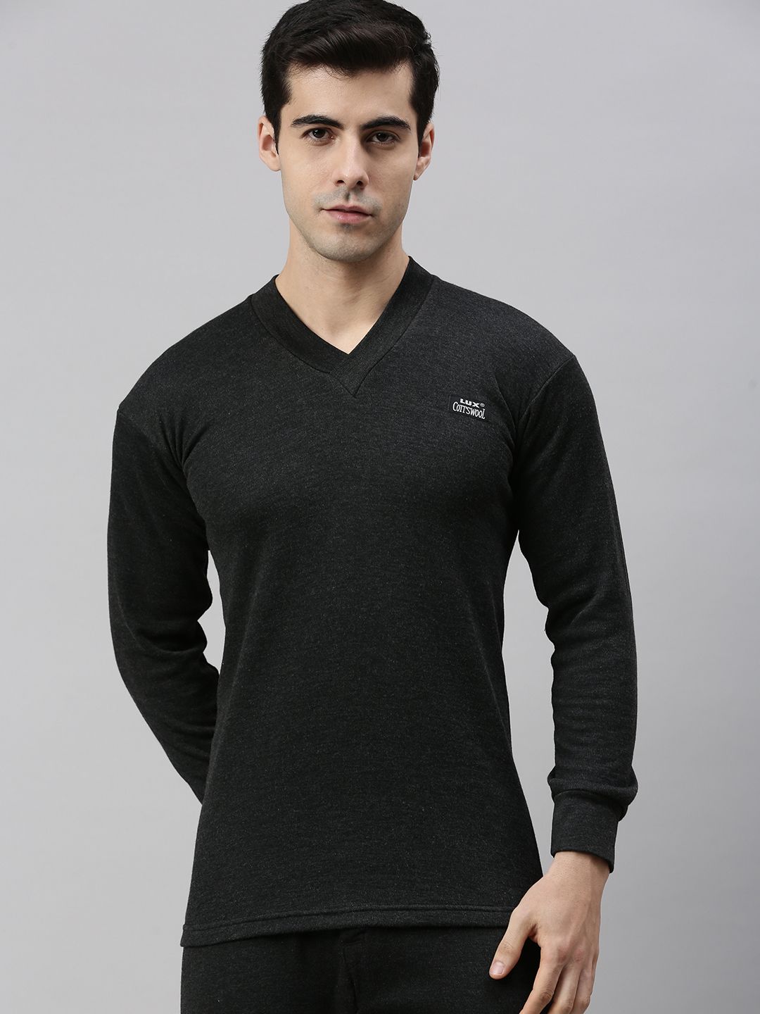 Lux Cottswool Men Black Solid Cotton Thermal Tops-picture-10