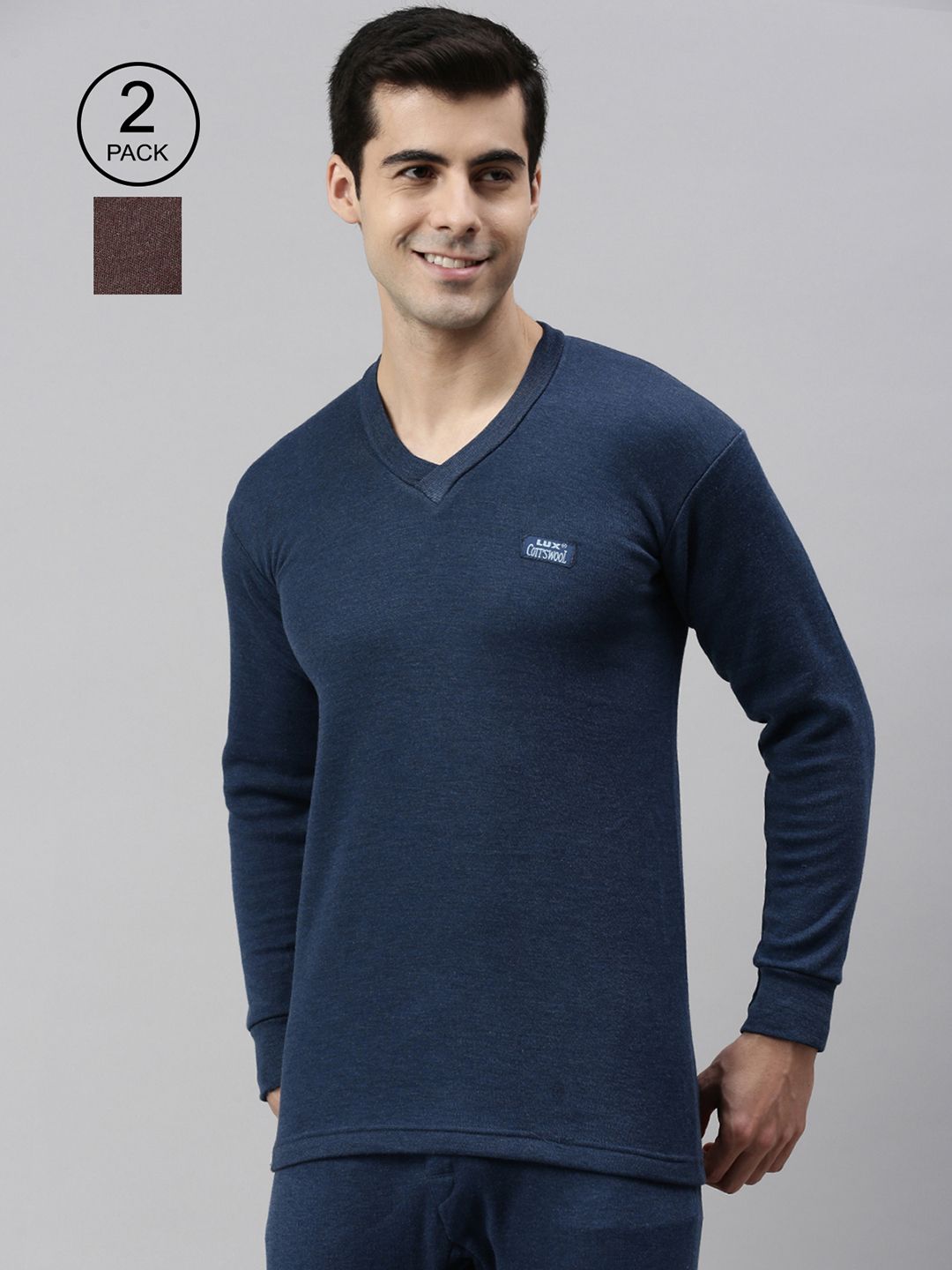 Lux Cottswool Men Pack Of 2 Solid Cotton Thermal Tops-image-30