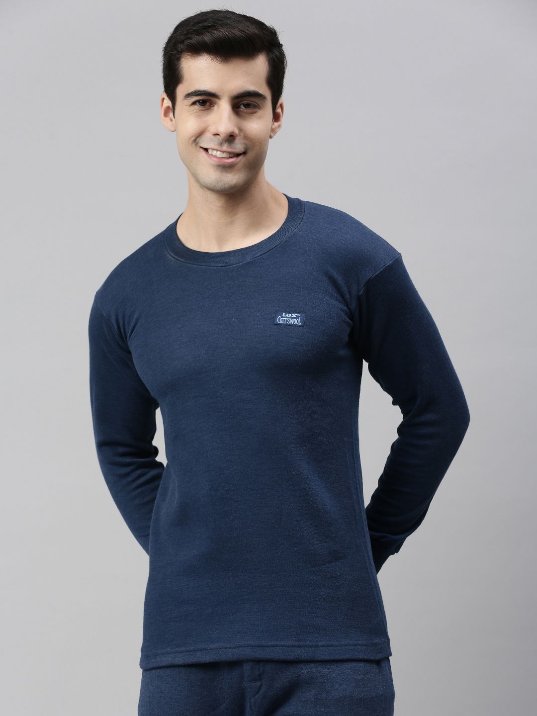 Lux Cottswool Men Blue Solid Cotton Thermal Tops-picture-10
