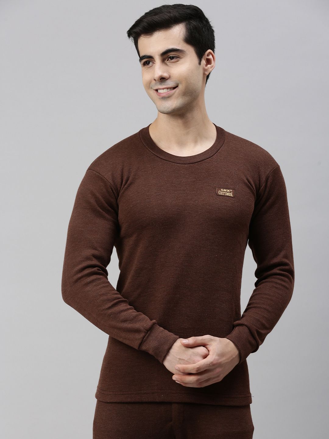 Lux Cottswool Men Brown Solid Cotton Thermal Tops - Price History
