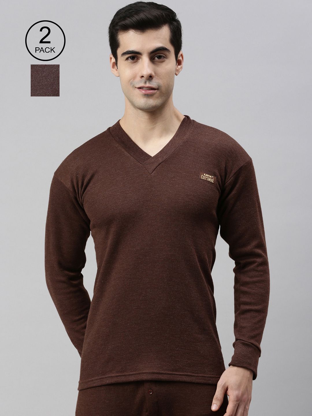 Lux Cottswool Men Pack Of 2 Solid Cotton Thermal Tops-image-34