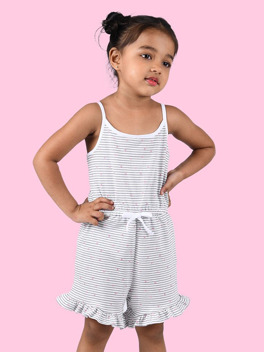 Zalio Girls White & Black Striped Jumpsuit-image-47